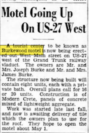 Burkewood Motel (Burkewood Inn) - 1949 Opening Announcement